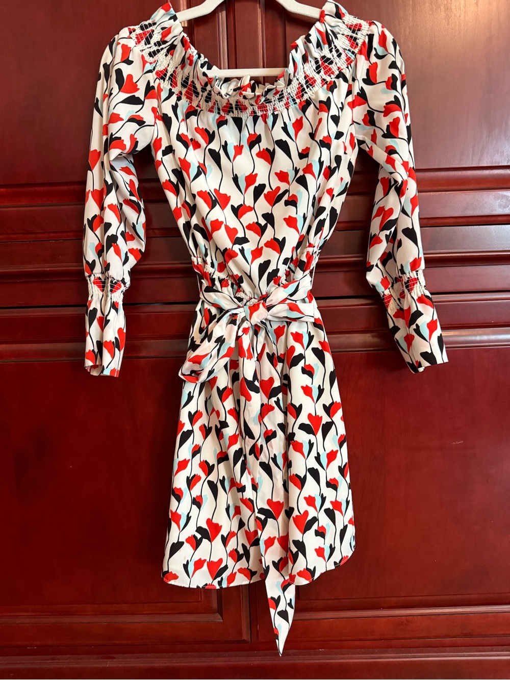 Maggy London White Mini Dress with Red & Black Floral Print